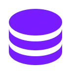 Icon of a purple database represented by three stacked cylindrical disks.