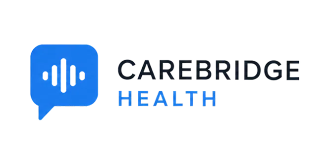Garebridge Health logo with a blue speech bubble and vertical bar wave symbol.